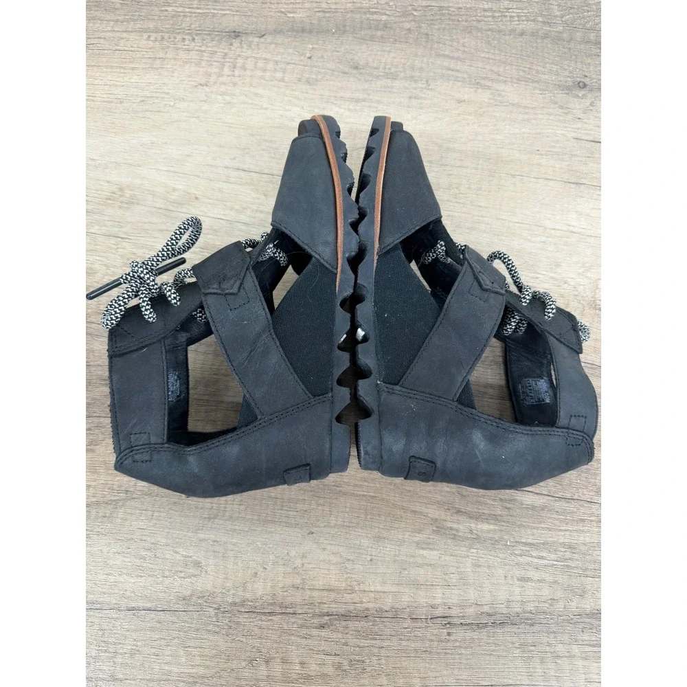 Sorel Joanie Lace Black Leather Wedge Sandals NL2453-010 Womens 8